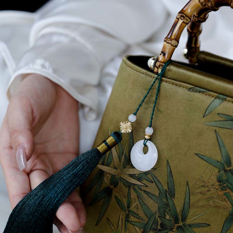 Buddha Stones Hojas de Bambú Verde Amarillo Bolso con Asas de Bambú