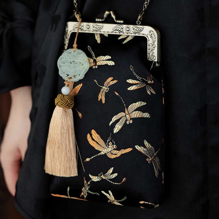 Bolso bandolera con cadena de metal y libélula pequeña con Buddha Stones , bolso de hombro, bolso para teléfono móvil