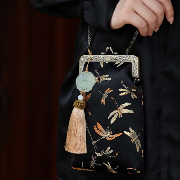 Bolso bandolera con cadena de metal y libélula pequeña con Buddha Stones , bolso de hombro, bolso para teléfono móvil