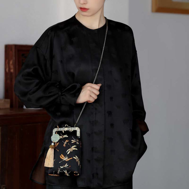 Bolso bandolera con cadena de metal y libélula pequeña con Buddha Stones , bolso de hombro, bolso para teléfono móvil