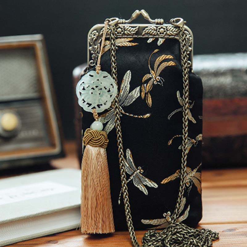 Bolso bandolera con cadena de metal y libélula pequeña con Buddha Stones , bolso de hombro, bolso para teléfono móvil