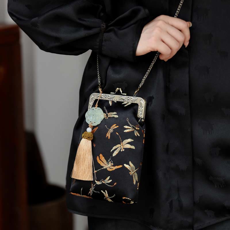 Bolso bandolera con cadena de metal y libélula pequeña con Buddha Stones , bolso de hombro, bolso para teléfono móvil