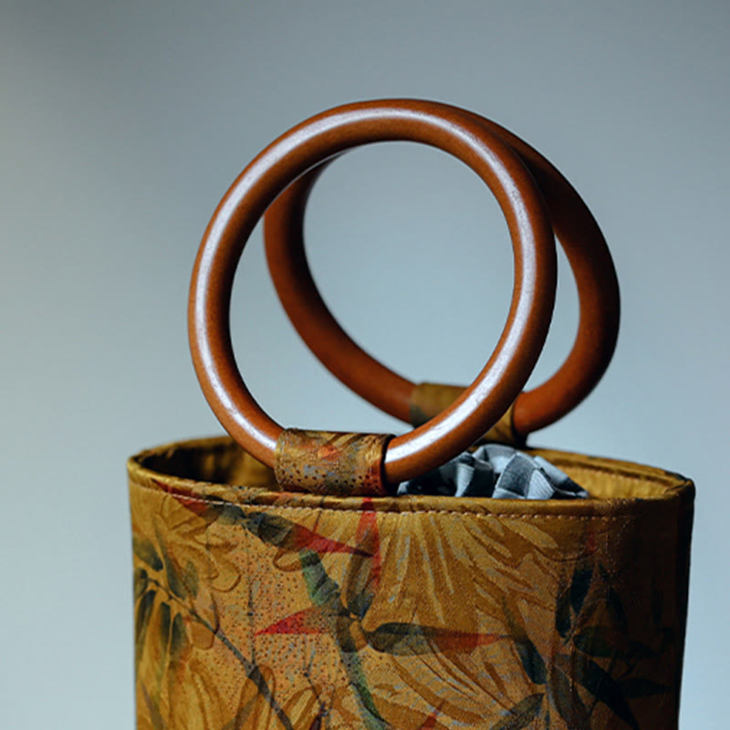 Bolso de mano con mango de madera de caqui , Buddha Stones , hoja de bambú, mariposa, flor de cerezo