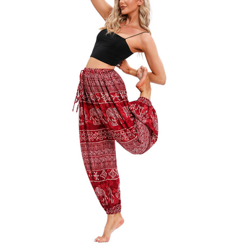 Pantalones de yoga holgados informales con estampado geométrico de elefante y Buddha Stones para mujer. - image 7