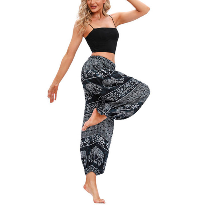 Pantalones de yoga para mujer con diseño de geometría de elefante y piedras de Buddha Stones