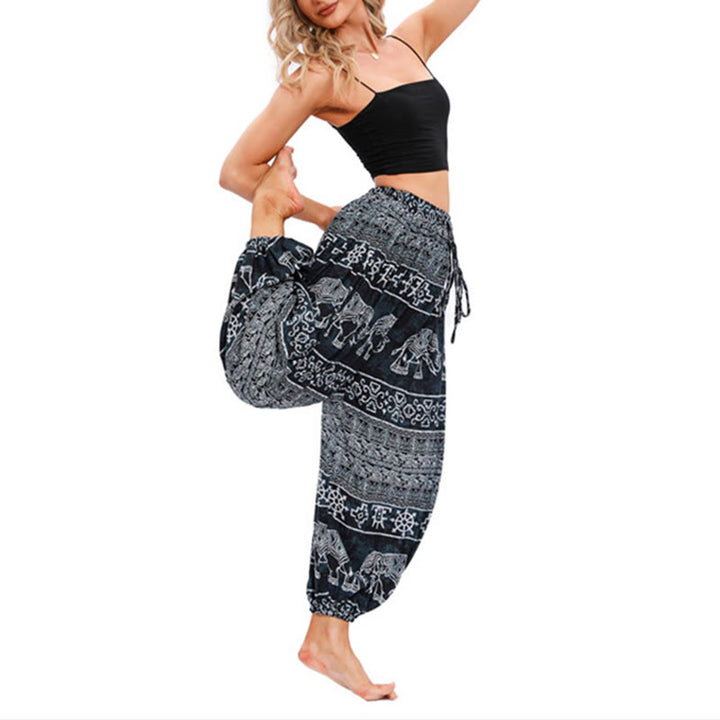 Pantalones de yoga holgados informales con estampado geométrico de elefante y Buddha Stones para mujer. - image 9