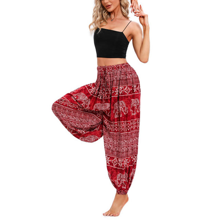 Pantalones de yoga holgados informales con estampado geométrico de elefante y Buddha Stones para mujer. - image 3