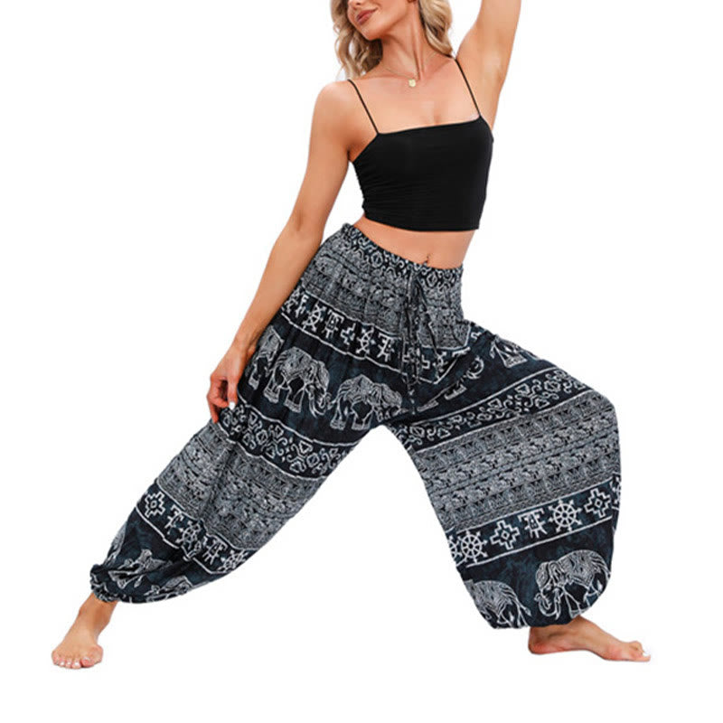 Pantalones de yoga holgados informales con estampado geométrico de elefante y Buddha Stones para mujer. - image 10