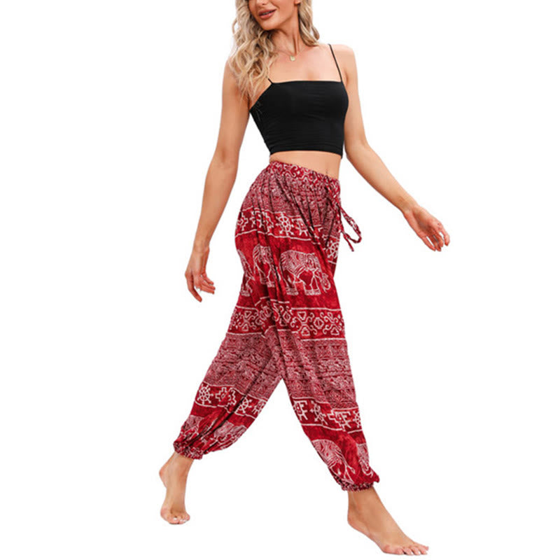 Pantalones de yoga holgados informales con estampado geométrico de elefante y Buddha Stones para mujer. - image 4