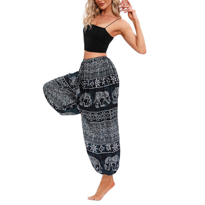 Pantalones de yoga para mujer con diseño de geometría de elefante y piedras de Buddha Stones
