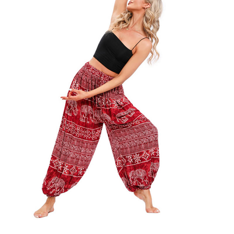 Pantalones de yoga holgados informales con estampado geométrico de elefante y Buddha Stones para mujer. - image 6