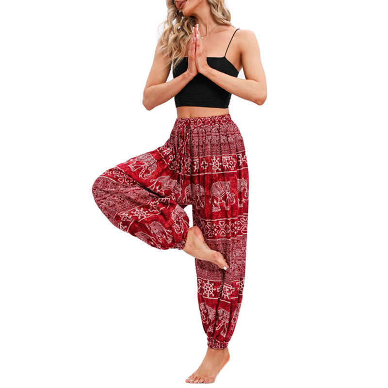 Pantalones de yoga holgados informales con estampado geométrico de elefante y Buddha Stones para mujer. - image 5