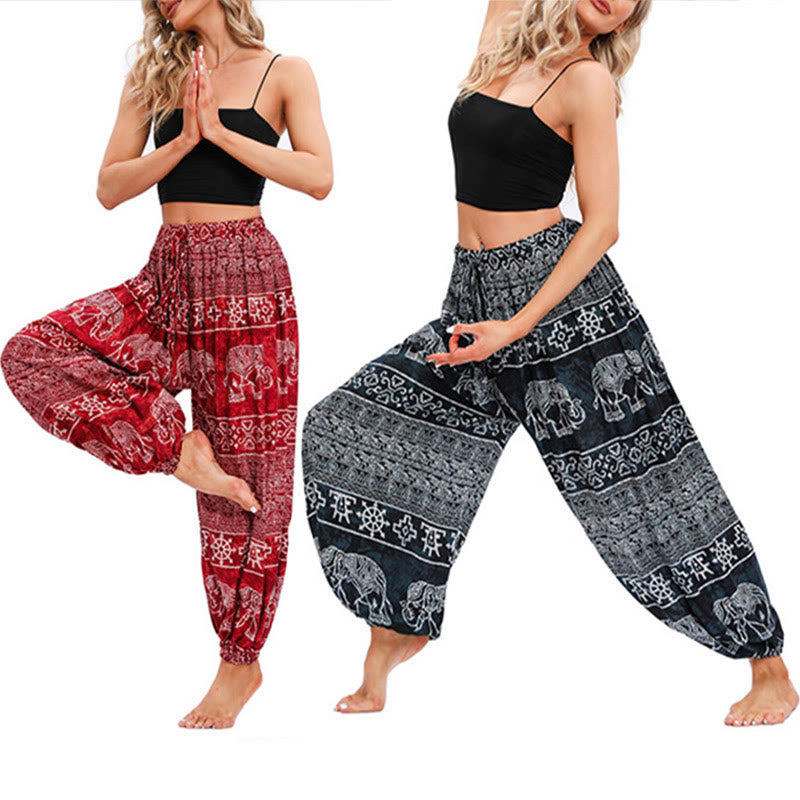 Pantalones de yoga para mujer con diseño de geometría de elefante y piedras de Buddha Stones - image 0