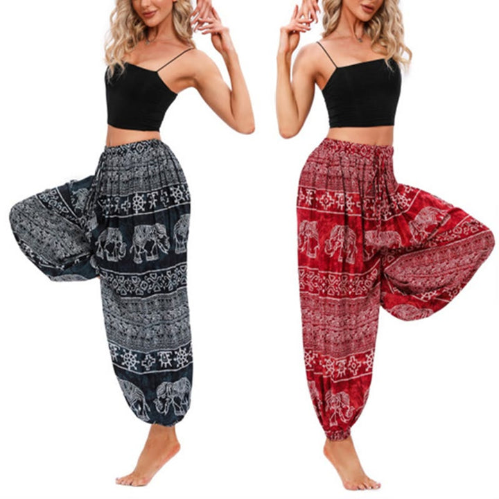 Pantalones de yoga holgados informales con estampado geométrico de elefante y Buddha Stones para mujer. - image 1