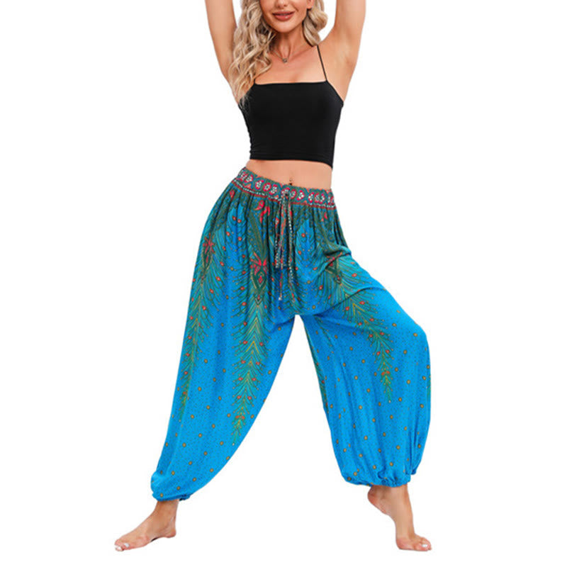 Pantalones de yoga para mujer con diseño de plumas de pavo real y piedras de Buddha Stones