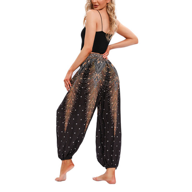 Pantalones de yoga para mujer con diseño de plumas de pavo real y piedras de Buddha Stones