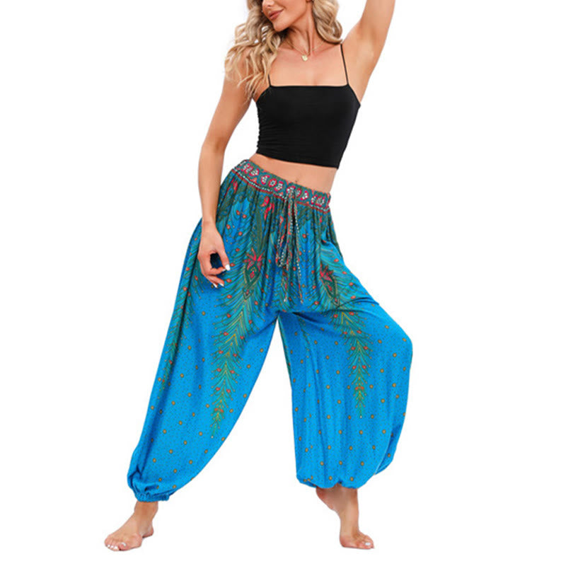 Pantalones de yoga para mujer con diseño de plumas de pavo real y piedras de Buddha Stones