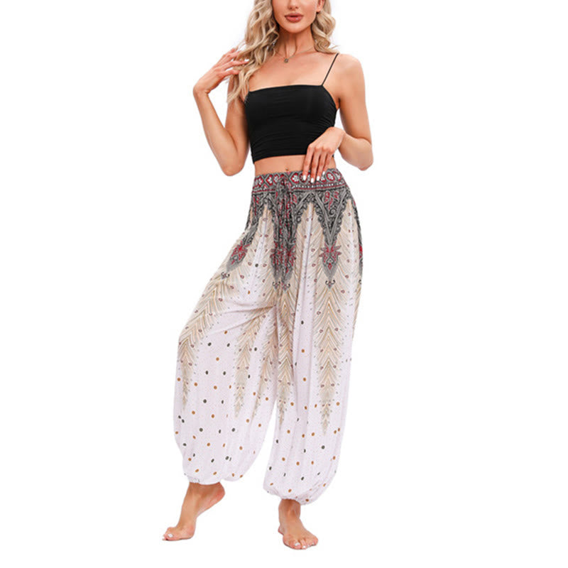 Pantalones de yoga para mujer con diseño de plumas de pavo real y piedras de Buddha Stones