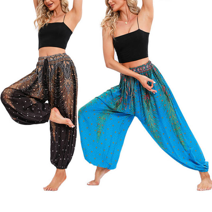 Pantalones de yoga para mujer con diseño de plumas de pavo real y piedras de Buddha Stones