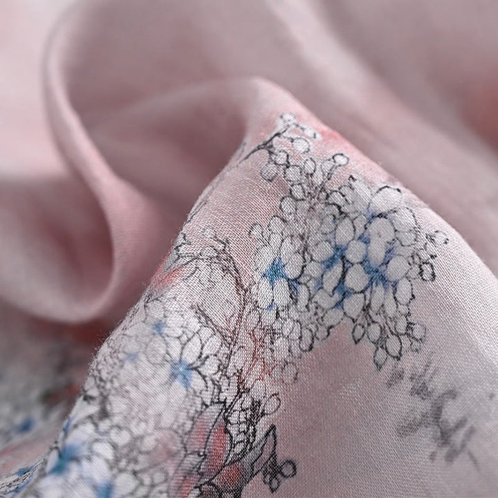 Vestido midi cheongsam chino de lino de ramio de manga corta con planta de flores y Buddha Stones con bolsillos