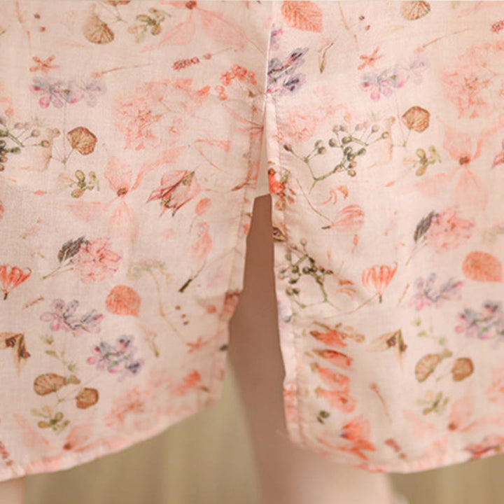 Vestido midi cheongsam con estampado de flores rosas y olas del océano en verde y Buddha Stones Vestido de manga corta