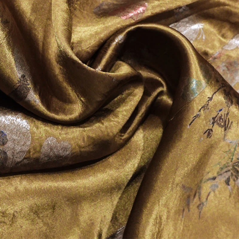 Vestido midi de ácido acético con estampado de flores de rosas doradas de Buddha Stones Vestido sin mangas de acetato