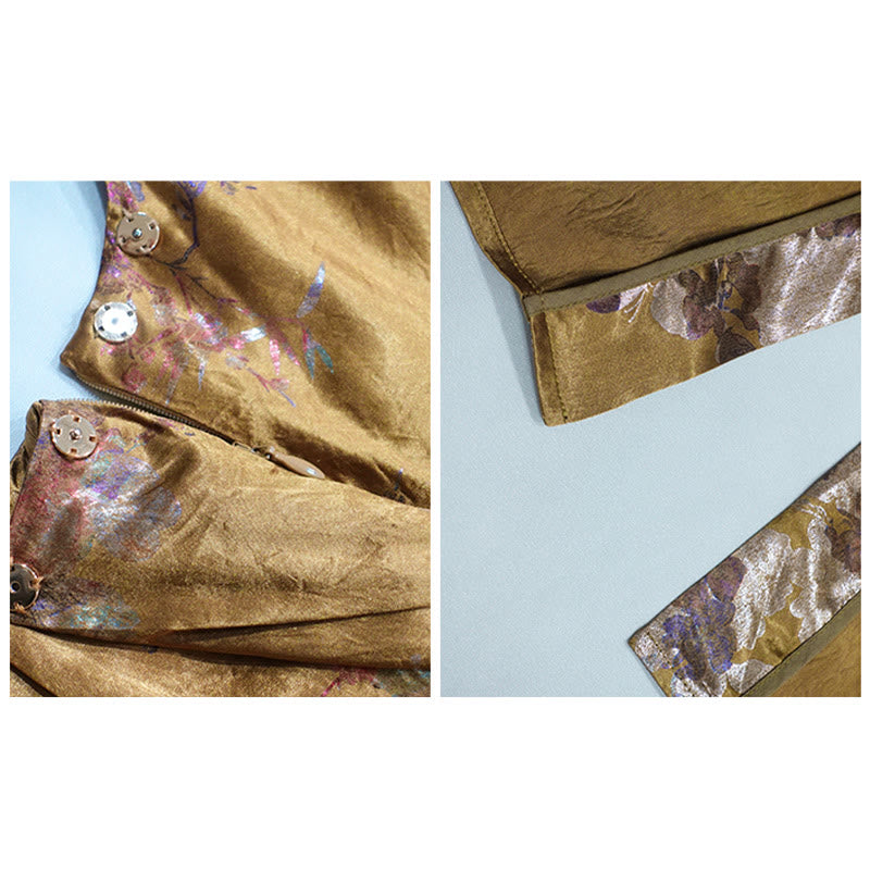 Vestido midi de ácido acético con estampado de flores de rosas doradas de Buddha Stones Vestido sin mangas de acetato