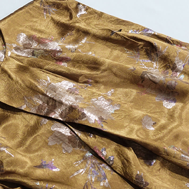 Vestido midi de ácido acético con estampado de flores de rosas doradas de Buddha Stones Vestido sin mangas de acetato