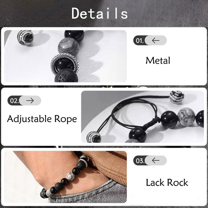Pulsera de cuerda de soporte con cuentas de jaspe Picasso, obsidiana negra, roca de lava Vintage, Buddha Stones