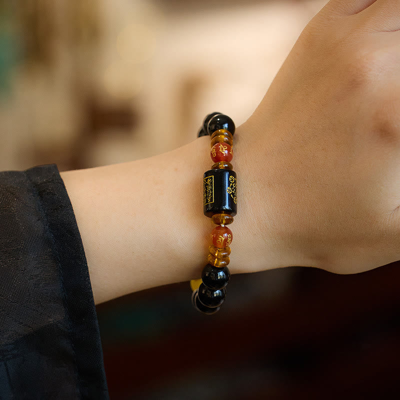 Pulsera de la riqueza de la sabiduría de la ágata roja del ónix negro de los cinco elementos de las Buddha Stones
