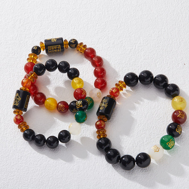 Pulsera de la riqueza de la sabiduría de la ágata roja del ónix negro de los cinco elementos de las Buddha Stones