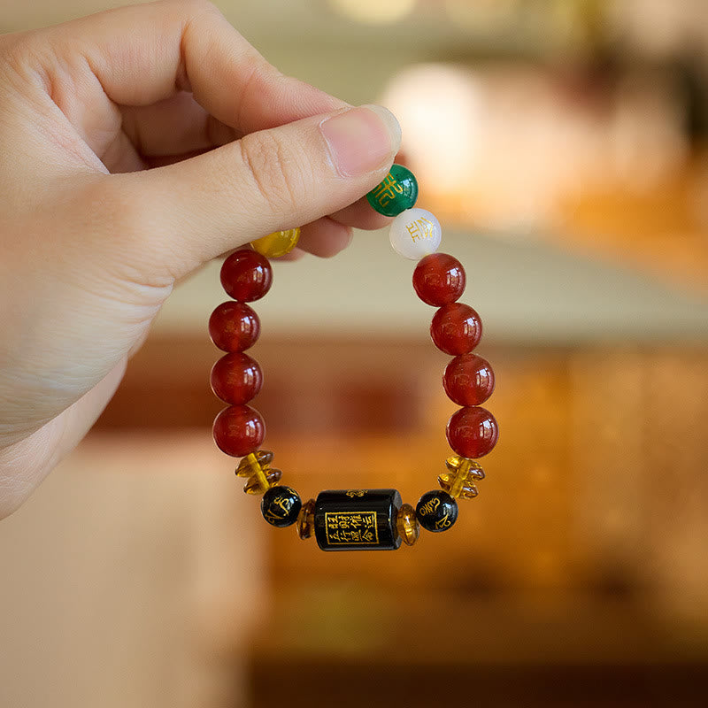Pulsera de la riqueza de la sabiduría de la ágata roja del ónix negro de los cinco elementos de las Buddha Stones