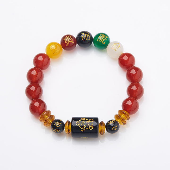Pulsera de la riqueza de la sabiduría de la ágata roja del ónix negro de los cinco elementos de las Buddha Stones