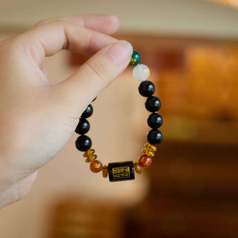 Pulsera de la riqueza de la sabiduría de la ágata roja del ónix negro de los cinco elementos de las Buddha Stones