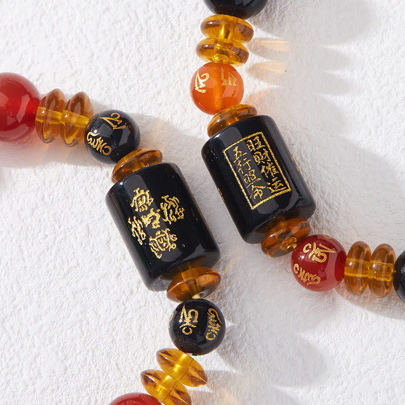 Pulsera de la riqueza de la sabiduría de la ágata roja del ónix negro de los cinco elementos de las Buddha Stones