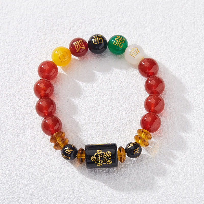 Pulsera de la riqueza de la sabiduría de la ágata roja del ónix negro de los cinco elementos de las Buddha Stones