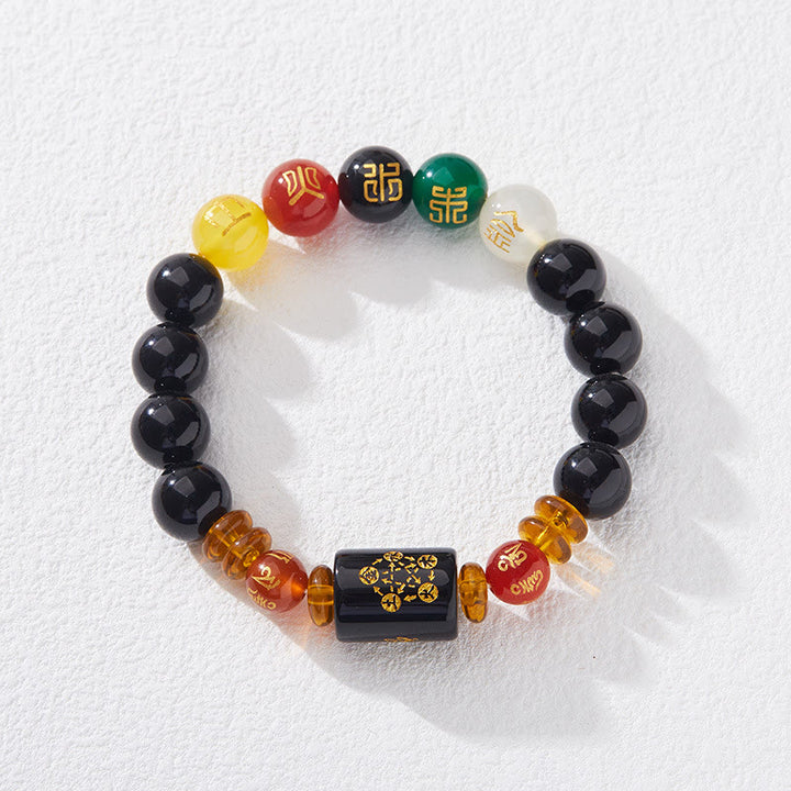 Pulsera de la riqueza de la sabiduría de la ágata roja del ónix negro de los cinco elementos de las Buddha Stones