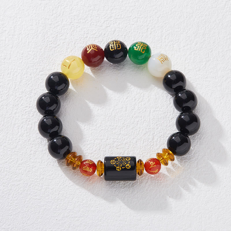 Pulsera de la riqueza de la sabiduría de la ágata roja del ónix negro de los cinco elementos de las Buddha Stones
