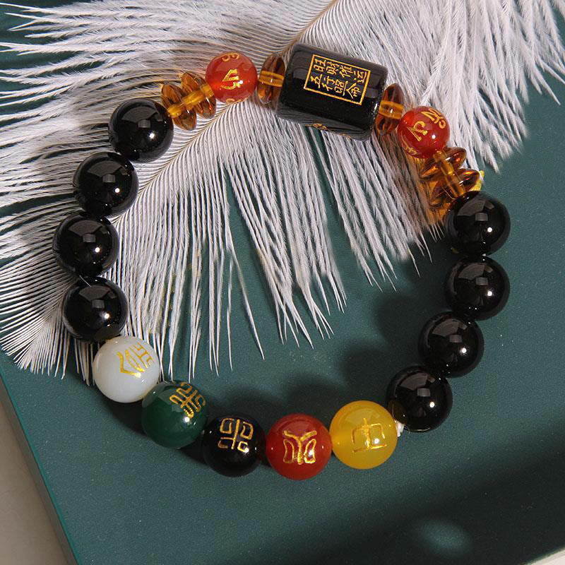 Pulsera de la riqueza de la sabiduría de la ágata roja del ónix negro de los cinco elementos de las Buddha Stones