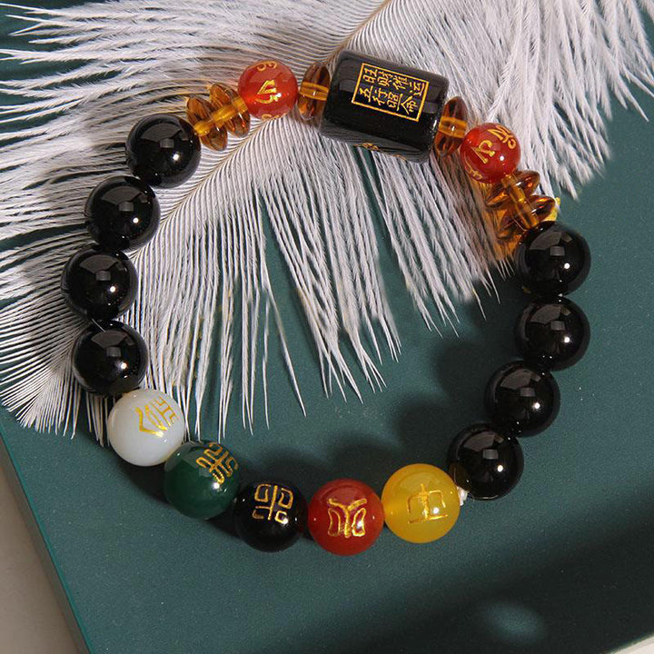 Pulsera de la riqueza de la sabiduría de la ágata roja del ónix negro de los cinco elementos de las Buddha Stones