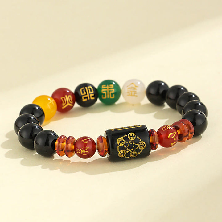 Pulsera de la riqueza de la sabiduría de la ágata roja del ónix negro de los cinco elementos de las Buddha Stones