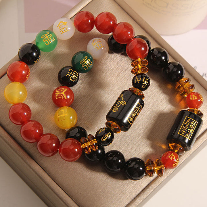 Pulsera de la riqueza de la sabiduría de la ágata roja del ónix negro de los cinco elementos de las Buddha Stones