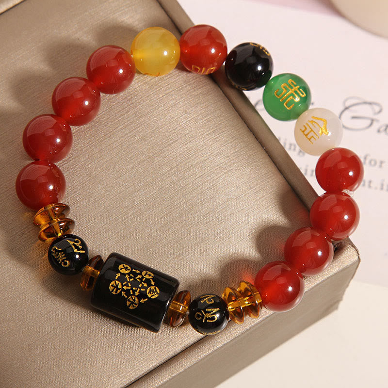 Pulsera de la riqueza de la sabiduría de la ágata roja del ónix negro de los cinco elementos de las Buddha Stones