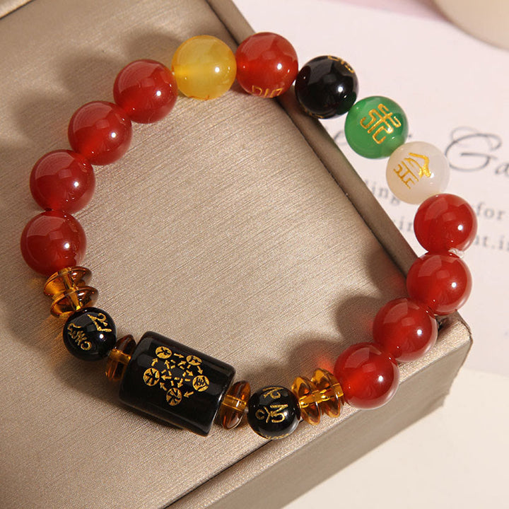 Pulsera de la riqueza de la sabiduría de la ágata roja del ónix negro de los cinco elementos de las Buddha Stones