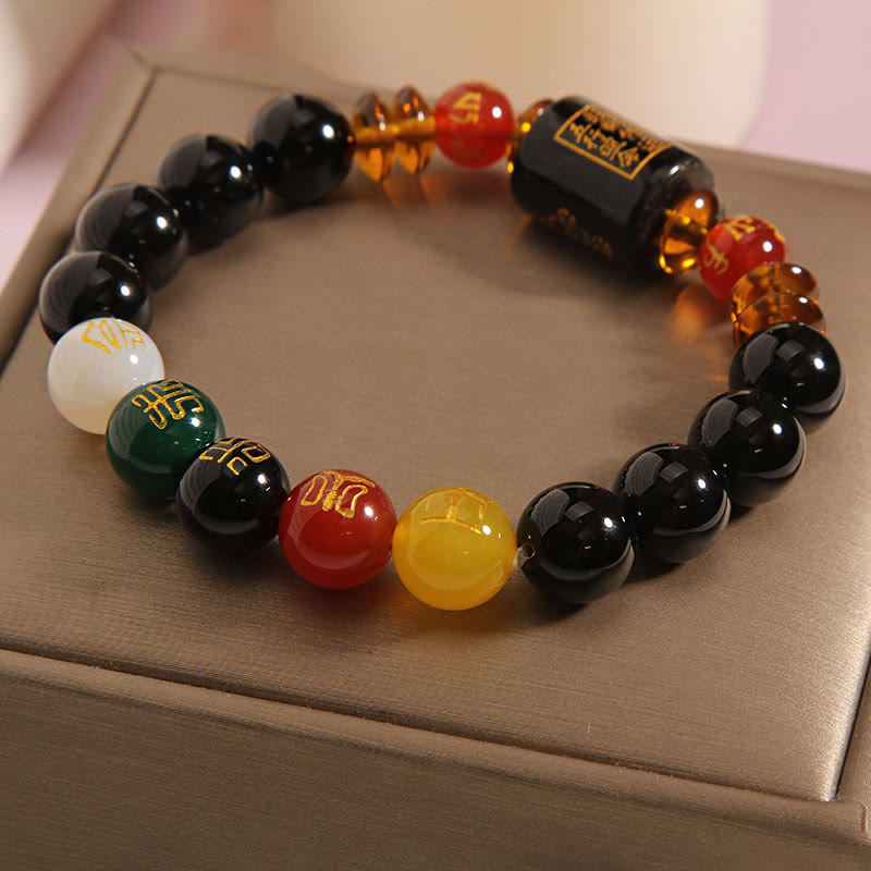 Pulsera de la riqueza de la sabiduría de la ágata roja del ónix negro de los cinco elementos de las Buddha Stones