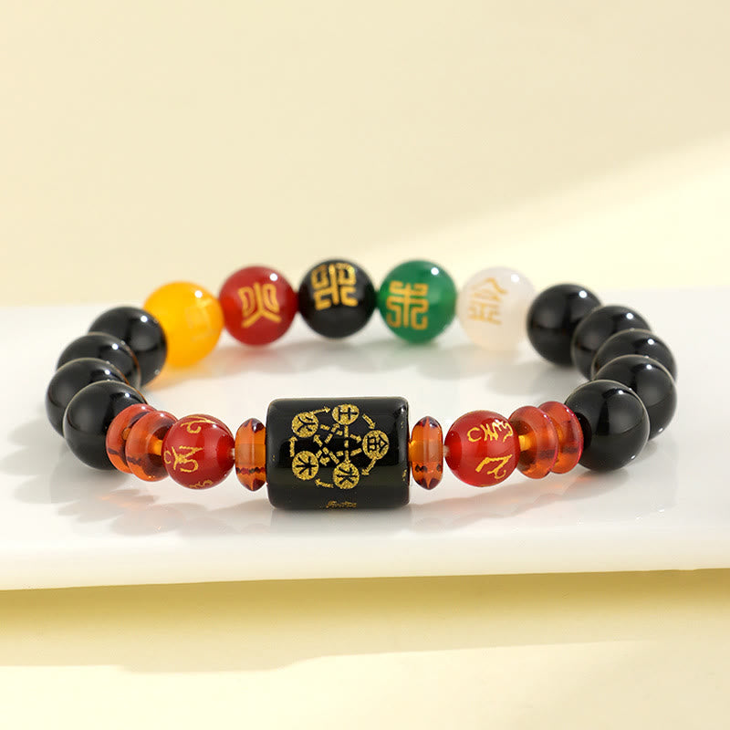 Pulsera de la riqueza de la sabiduría de la ágata roja del ónix negro de los cinco elementos de las Buddha Stones