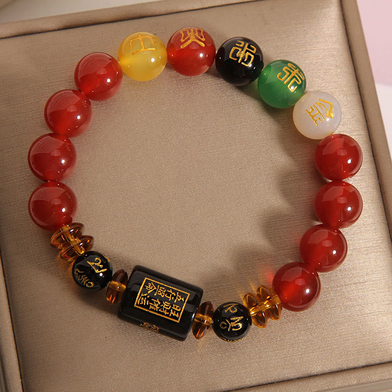 Pulsera de la riqueza de la sabiduría de la ágata roja del ónix negro de los cinco elementos de las Buddha Stones