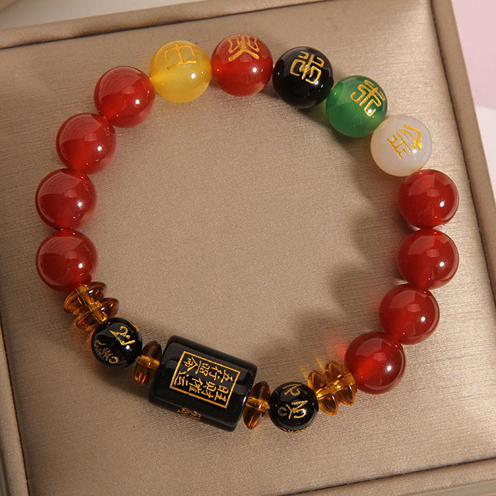 Pulsera de la riqueza de la sabiduría de la ágata roja del ónix negro de los cinco elementos de las Buddha Stones