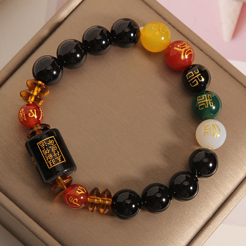 Pulsera de la riqueza de la sabiduría de la ágata roja del ónix negro de los cinco elementos de las Buddha Stones