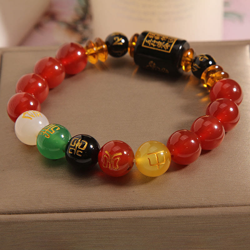 Pulsera de la riqueza de la sabiduría de la ágata roja del ónix negro de los cinco elementos de las Buddha Stones